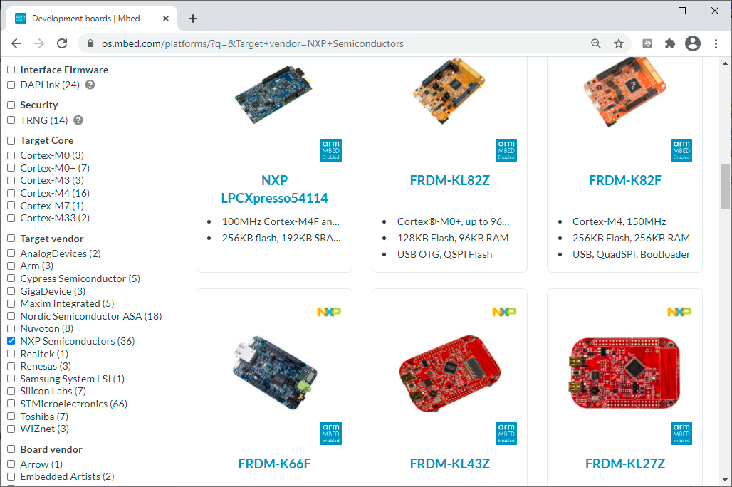 ตัวอย่างบอร์ดของ NXP/Freescale